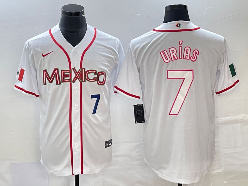 Men 2023 World Cub Mexico #7 Urias White Nike MLB Jersey8